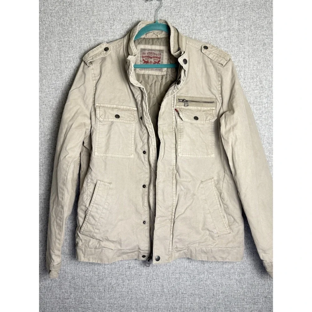 Levi's Twill Khaki Tan Brown Military Trucker Field Utility Full Zip Jacket MED‎